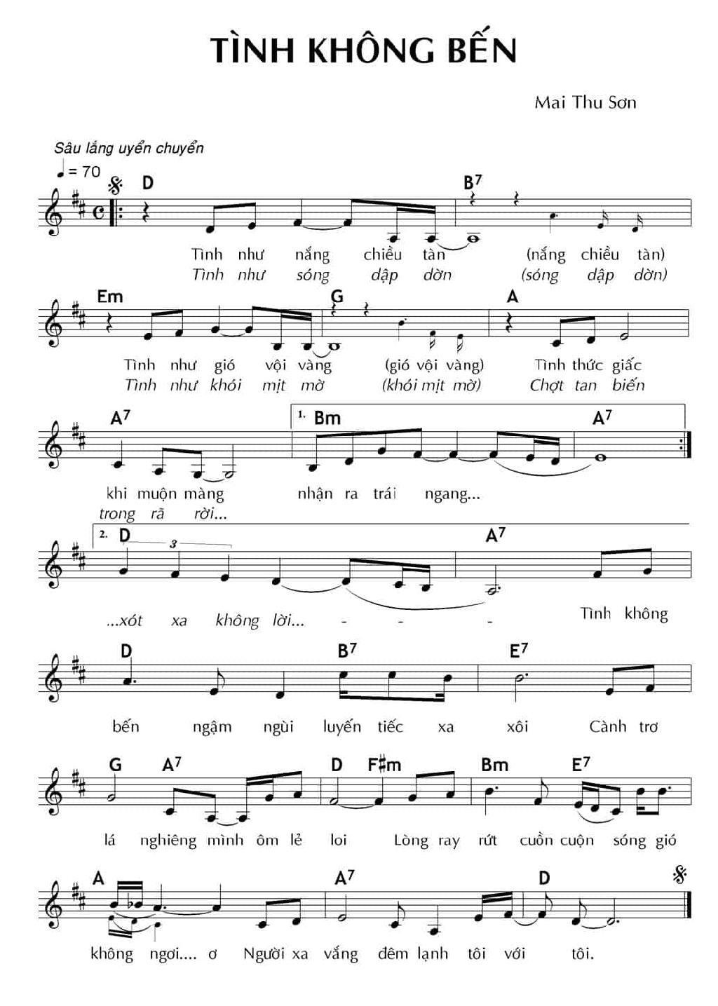 Sheet nhạc Tình Không Bến